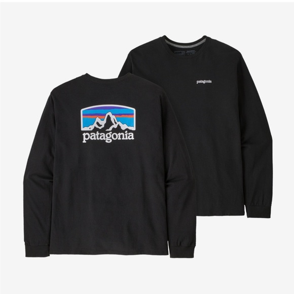 Men’s Patagonia Black Responslbill-Tee Regular Fit Back Logo Long Sleeve T-Shirt - Picture 1 of 7